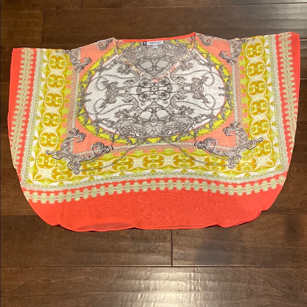 Jennifer Lopez Orange and Yellow Baroque Top